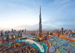 Utsikt över Dubai stad med härliga skyskrapor